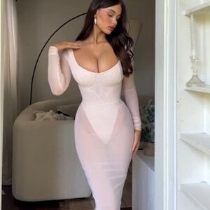 House of CB Cream Long Sleeve Dress